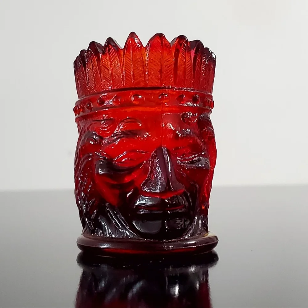 Vntg St. Clair Cadmium Glass Ruby Amberina Indian Head Toothpick Candle Holder - Picture 7 of 16